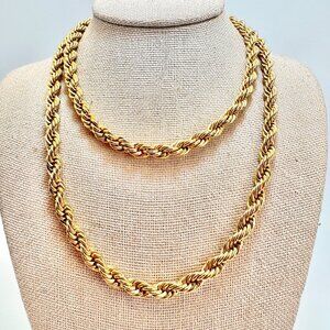 VTG Gold Tone Twist Rope Chain Necklace 3mm Thick 24" Length Lobster Claw Clasp